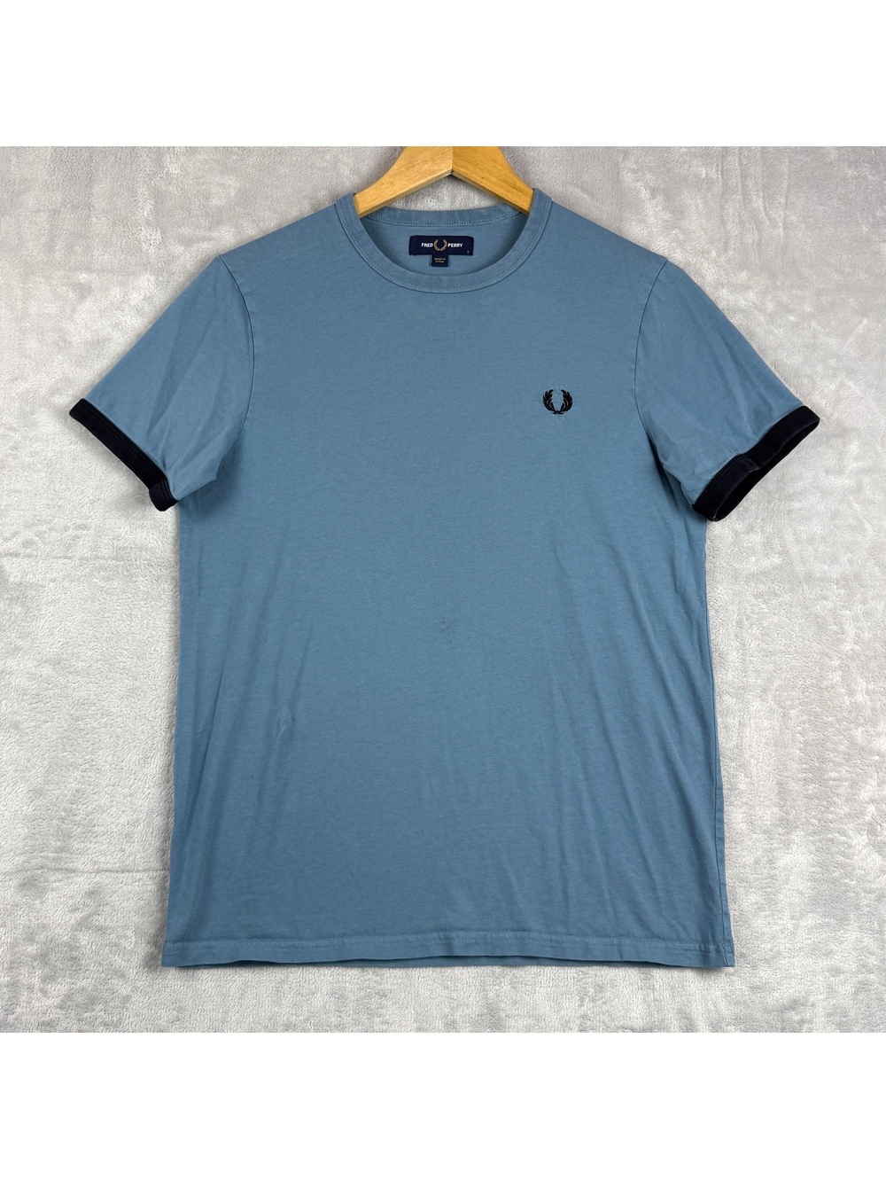 Fred Perry T-Shirt Mens S Blue Ringer Tee Laurel Wreath Logo Contrast Trim Mod